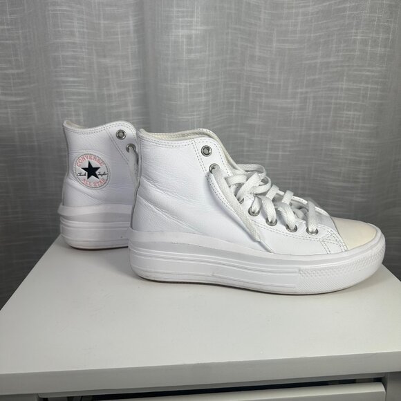 Converse Chuck Taylor All Star Move Leather Platform High-Top Sneakers White 8 - Picture 4 of 15